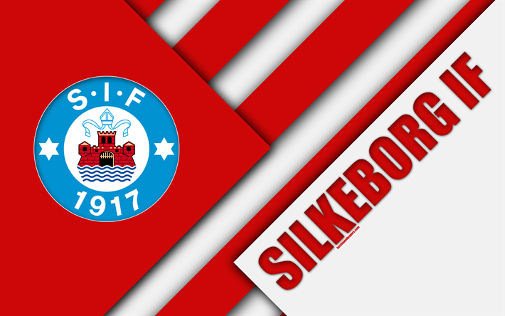 Silkeborg SI, 4k, la conception de mat&#233;riaux, rouge blanc abstraction, logo, danois, club de football, Silkeborg, Danemark, Superliga, le football