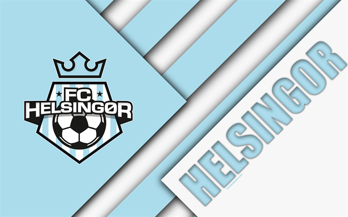 FC Helsingor, 4k, bianco, blu di astrazione, material design, logo, danese football club, Helsingor, Danimarca Superliga danese, calcio