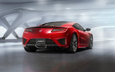 Honda NSX, 2018, exterior, japanese sports car, sports coupe, rear view, 4k, red NSX, Honda