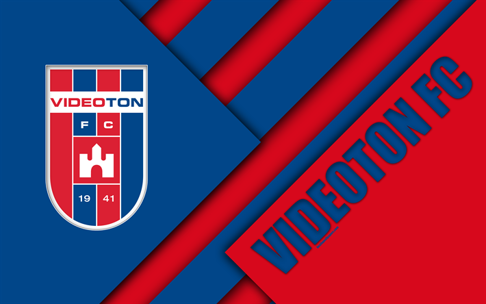 Videoton FC, 青赤の抽象化, Videotonロゴ, 材料設計, 4k, ハンガリーサッカークラブ, エンブレム, Szekesfehervar, ハンガリー, OTP銀行のリーガ, サッカー, 国のチャンピオンであ