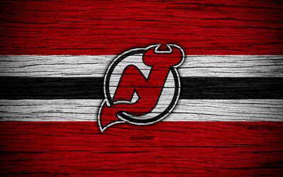 New Jersey Devils, 4k, NHL, hockey club, Eastern Conference, USA, logo, wooden texture, NJ Devils, hockey, Metropolitan Division