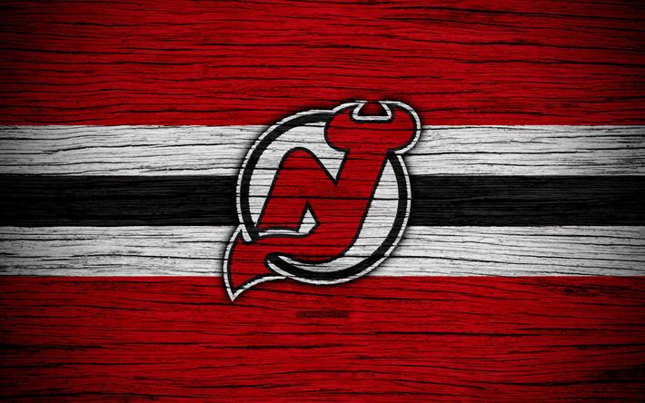 I New Jersey Devils, 4k, NHL, hockey club, Eastern Conference, USA, logo, di legno, texture, NJ Devils, l&#39;hockey, il Metropolitan Division