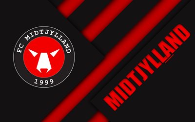 Midtjylland FC, 4k, material design, red black abstraction, logo, Danish football club, Herning, Denmark, Danish Superliga, football
