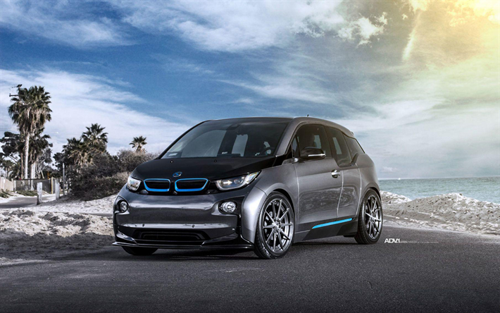 بي إم دبليو i3, السيارات المدمجة, 2018 السيارات, ADV1 عجلات, ضبط, tunned i3, معدني رمادي, ADV1, BMW