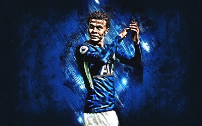 Dele Alli, O Tottenham Hotspur FC, meio-campista, alegria, pedra azul, famosos jogadores de futebol, futebol, ingl&#234;s jogadores de futebol, grunge, Premier League, Inglaterra