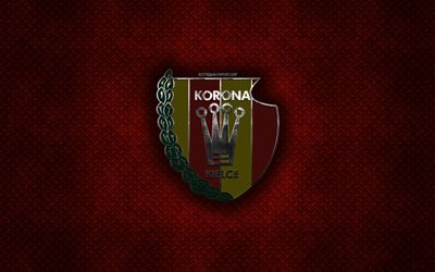 Korona Kielce, Polish football club, red metal texture, metal logo, emblem, Kielce, Poland, Ekstraklasa, creative art, football
