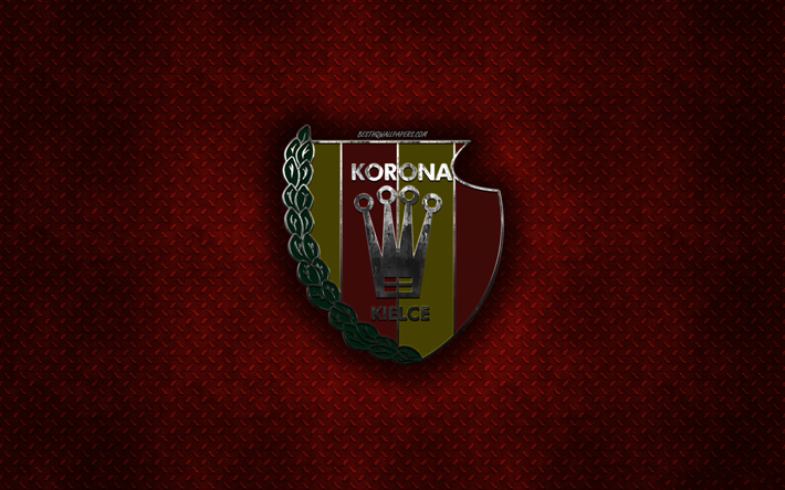 A Coroa De Kielce, Clube de futebol polon&#234;s, vermelho textura do metal, logotipo do metal, emblema, Kielce, Pol&#243;nia, Ekstraklasa, arte criativa, futebol