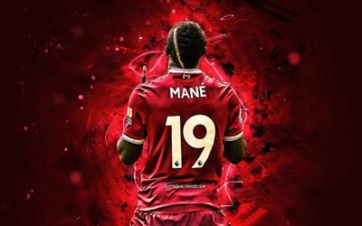 Sadio Mane, takaisin n&#228;kym&#228;, senegalin jalkapalloilijat, Liverpool FC, jalkapallo, Harja, abstrakti taide, Premier League, Englanti, neon valot, LFC