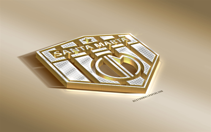 AD Union Magdalena, Colombian Football Club, Golden Silver logo, Santa Marta, Colombia, Liga Aguila, 3d golden emblem, creative 3d art, football