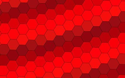 hexagones rouges arri&#232;re-plan, 4k, la conception de mat&#233;riaux, de grille, de formes g&#233;om&#233;triques, fond rouge, motif de quadrillage, hexagones textures