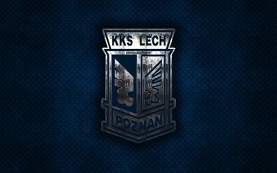 KKS Lech Poznan, Polish football club, blue metal texture, metal logo, emblem, Poznan, Poland, Ekstraklasa, creative art, football