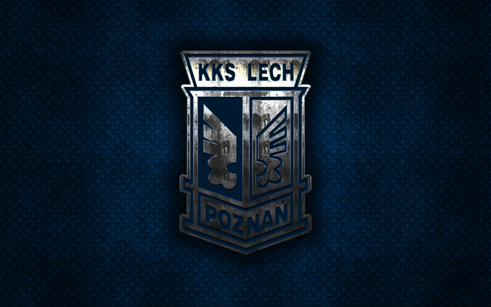 KKS Lech Poznan, Puolan football club, sininen metalli tekstuuri, metalli-logo, tunnus, Tiedossa, Puola, Ekstraklasa, creative art, jalkapallo