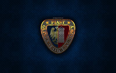 Piast Gliwice, Polish football club, blue metal texture, metal logo, emblem, Gliwice, Poland, Ekstraklasa, creative art, football