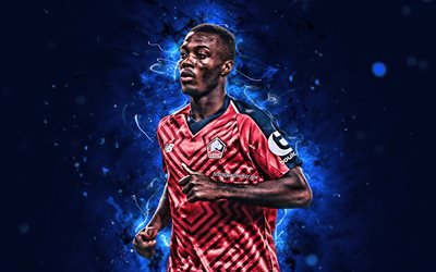 Nicolas Pepe, abstract art, Ivorian footballers, Lille FC, Ligue 1, France, Pepe, neon lights, soccer, LOSC Lille