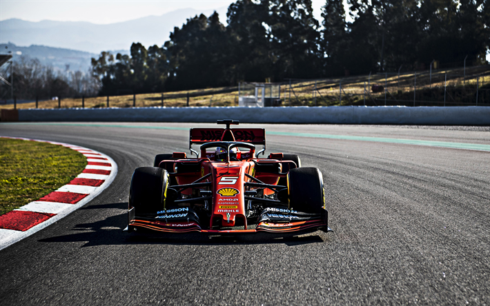 Ferrari SF90, 2019, F1 2019 season, racing track, SF90, new racing car, Formula 1, Sebastian Vettel