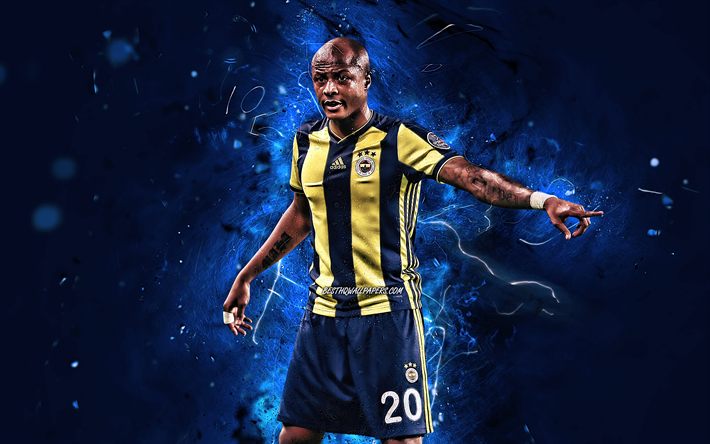 Andre Ayew, close-up, Fenerbahce FC, soccer, ghanaian footballers, Andre Morgan Rami Ayew, neon lights, abstract art, Turkish Super Lig, Dede Ayew, Turkey, Fenerbahce SK