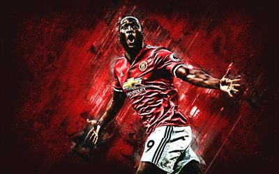 Romelu Lukaku, el Manchester United FC, el delantero, de alegr&#237;a, de piedra roja, famosos futbolistas, el f&#250;tbol, el belga futbolistas, grunge, de la Premier League, Inglaterra, Lukaku