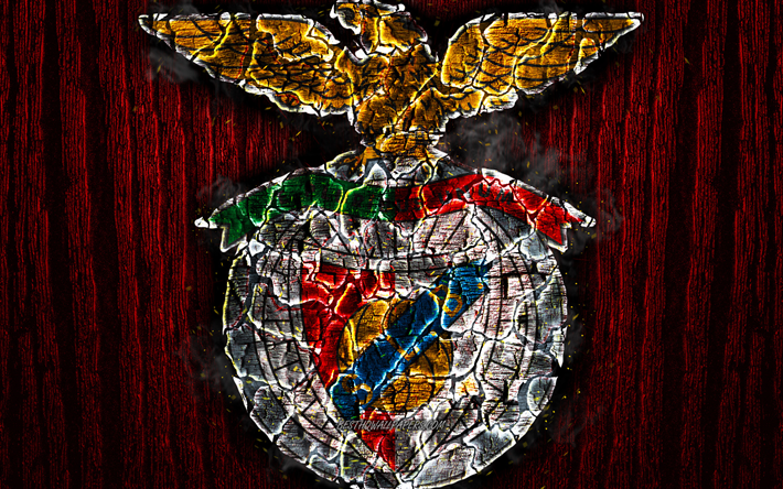 SL Benfica, br&#228;nda logotyp, Den F&#246;rsta Ligan, r&#246;tt tr&#228; bakgrund, portugisiska football club, Benfica-FC, grunge, fotboll, Benfica logotyp, brand konsistens, Portugal