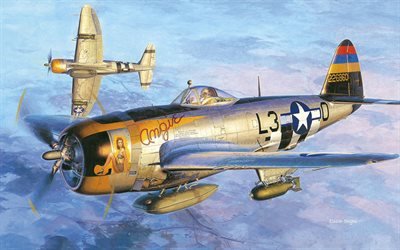 Tasavallan P-47 Thunderbolt, WW2, Amerikkalainen h&#228;vitt&#228;j&#228;-pommikone, World War II, USA, P-47, USAF