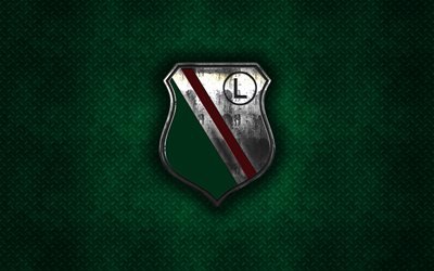 Legia Warszawa, Polish football club, green metal texture, metal logo, emblem, Warsaw, Poland, Ekstraklasa, creative art, football