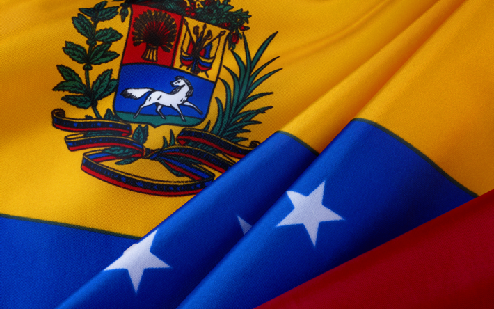 Flag of Venezuela, silk flag, coat of arms, Venezuelan flag, national symbol, Venezuela