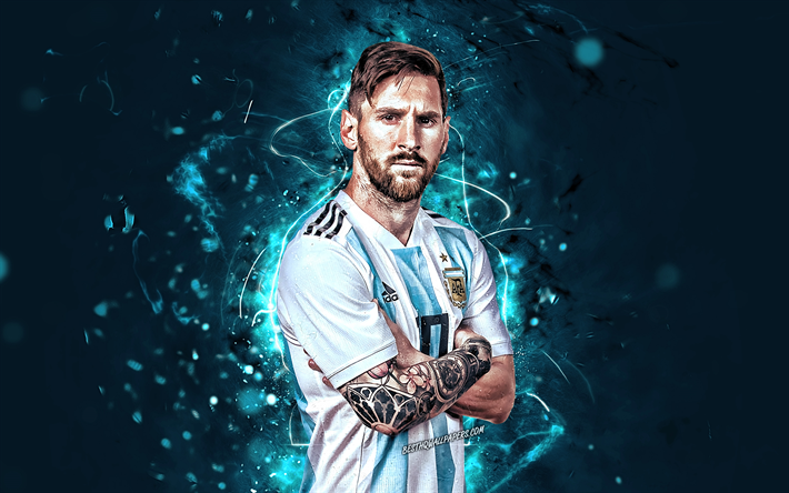Lionel Messi, close-up, Argentina national football team, football stars, Leo Messi, soccer, Messi, abstract art, Argentine National Team, footballers