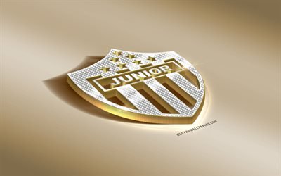 Atletico Junior, Kolumbian Football Club, Golden Hopea logo, Barranquilla, Kolumbia, Liga Aguila, 3d kultainen tunnus, luova 3d art, jalkapallo, Junior FC, CD Suosittu Junior