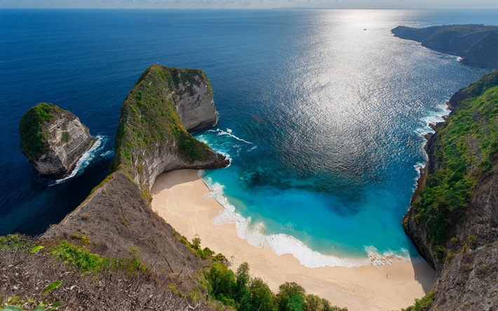 インド洋, Kelingkingビーチ, 夏, 海景, ビーチ, 岩, 秘密の場所に寛げる, ヌサPenida, インドネシア