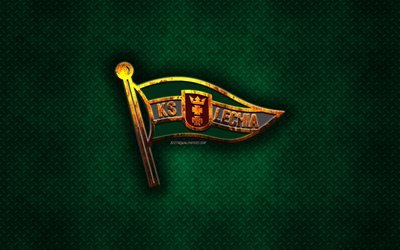 Lechia Gdansk, Polonya Futbol Kul&#252;b&#252;, yeşil metal doku, metal logo, amblem, Gdansk, Polonya, T&#252;rk Kupası, yaratıcı sanat, futbol