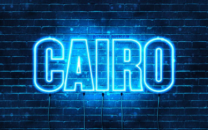 Kairo, 4k, tapeter med namn, &#246;vergripande text, Kairo namn, bl&#229;tt neonljus, bild med Kairo namn