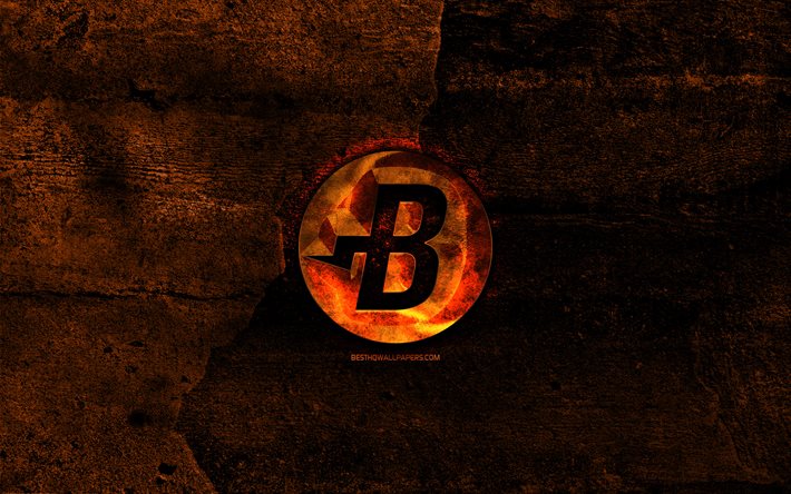 Burstcoin ateşli logo, turuncu taş arka plan, yaratıcı, Burstcoin logo, cryptocurrency, Burstcoin