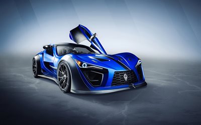 2020, Felino CB7R, 4k, vista frontale, esterna, blu sport coupe tuning, nuovo blu CB7R, auto sportive, Felino