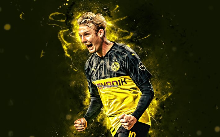 4K, Julian Brandt, 2020, Borussia Dortmund FC, BVB, tyska fotbollsspelare, fotboll, Brandt, Bundesliga, Julian Brandt BVB, neon lights, Julian Brandt 4K