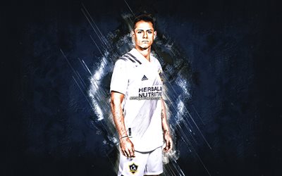 javier hernandez, chicharito, los angeles galaxy, mls, portr&#228;t, mexikanische fu&#223;ball-spieler, blue-stone-hintergrund, fu&#223;ball, usa