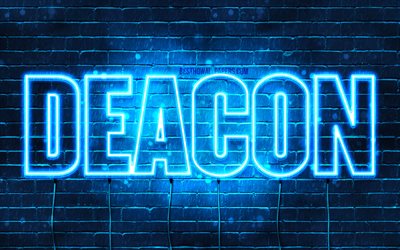 Diacono, 4k, sfondi per il desktop con i nomi, il testo orizzontale, Diacono di nome, neon blu, immagine con nome Diacono