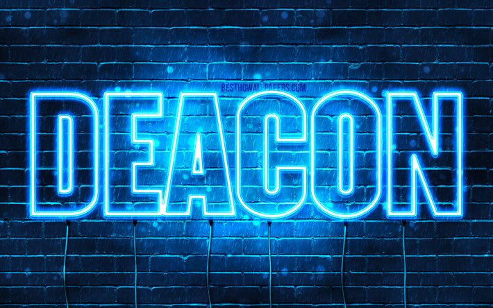 Diakoni, 4k, taustakuvia nimet, vaakasuuntainen teksti, Diakoni nimi, blue neon valot, kuva Diakoni nimi