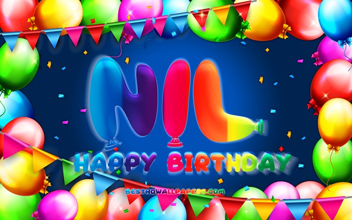 Buon Compleanno a Zero, 4k, palloncino colorato telaio, Nil nome, sfondo blu, Nil buon Compleanno, Nil Compleanno, popolare spagnolo nomi maschili, feste di Compleanno, concetto, Nil