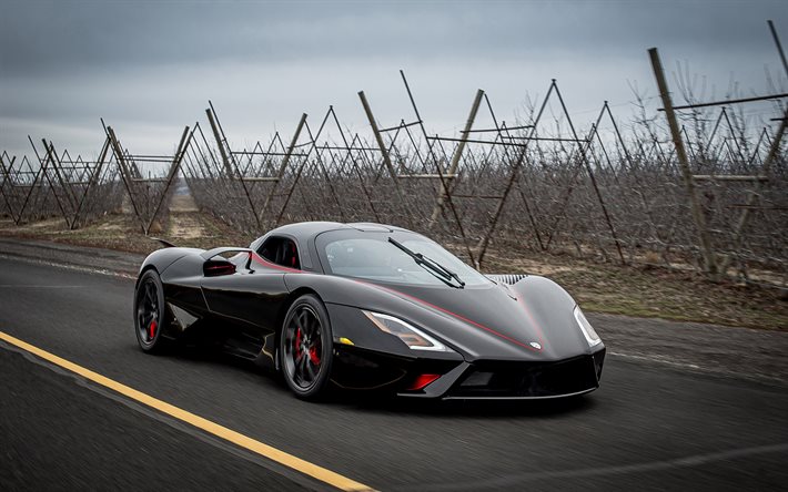 SSC Tuatara, 2020, 4K, vista frontale, esterno, nero sportcar, supercar, nero nuovo Tuatara