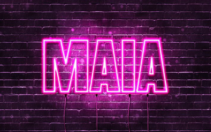 Maia, 4k, wallpapers with names, female names, Maia name, purple neon lights, horizontal text, picture with Maia name