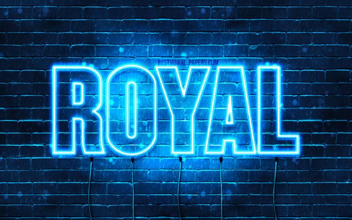 Royal, 4k, adları Royal adı ile, yatay metin, Kraliyet adı, mavi neon ışıkları, resimli duvar kağıtları