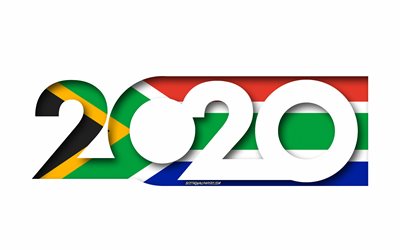 جنوب أفريقيا عام 2020, علم جنوب أفريقيا, خلفية بيضاء, جنوب أفريقيا, الفن 3d, 2020 المفاهيم, جنوب أفريقيا العلم, 2020 السنة الجديدة, 2020 جنوب أفريقيا العلم