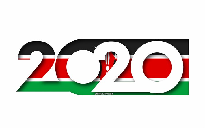 Kenia 2020, Kenian lippu, valkoinen tausta, Kenia, 3d art, 2020 k&#228;sitteit&#228;, 2020 Uusi Vuosi, 2020 Kenian lippu