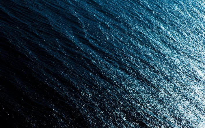 4k, Mavi Su doku, &#252;st&#252;nden deniz, makro, su dalgalı doku, dalgalı arka plan, mavi arka plan, su arka planlar, Mavi Su dalgaları, su doku