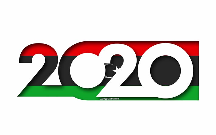 Libyen 2020, Flaggan i Libyen, vit bakgrund, Libyen, 3d-konst, 2020 begrepp, Libyens flagga, 2020 Nytt &#197;r, 2020 Libyen flagga
