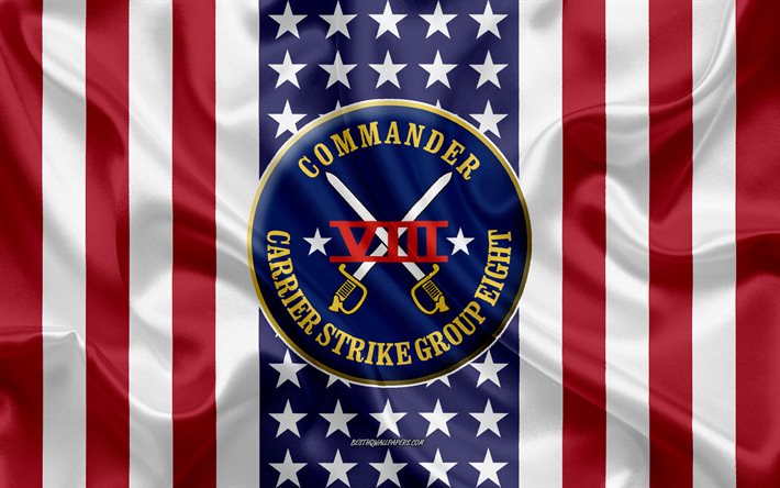 carrier strike group 8-emblem, ccsg-8, amerikanische flagge, uss harry s truman cvn-75, us-navy, seide textur, united states navy, seide-flag, carrier strike group 8, usa