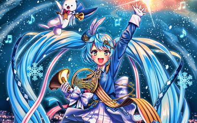 Hatsune Miku, inverno, Vocaloid Caracteres, concerto, mang&#225;, japon&#234;s lanternas, Vocaloid, Miku Hatsune