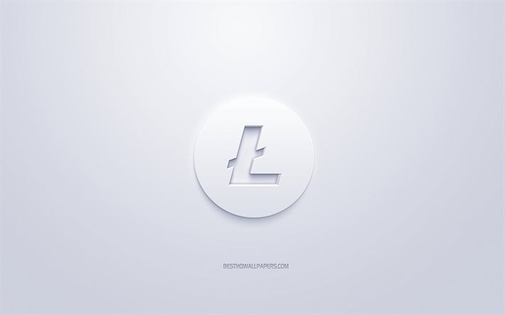 Litecoin logo, 3d white logo, 3d art, white background, cryptocurrency, Litecoin, finance concepts, business, Litecoin 3d logo