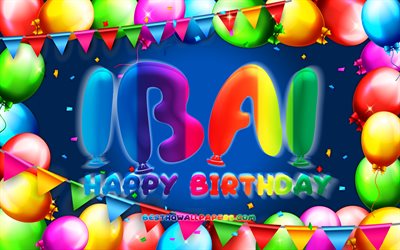 Buon Compleanno Ibai, 4k, palloncino colorato telaio, Ibai nome, sfondo blu, Ibai buon Compleanno, Ibai Compleanno, popolare spagnolo nomi maschili, feste di Compleanno, concetto, Ibai