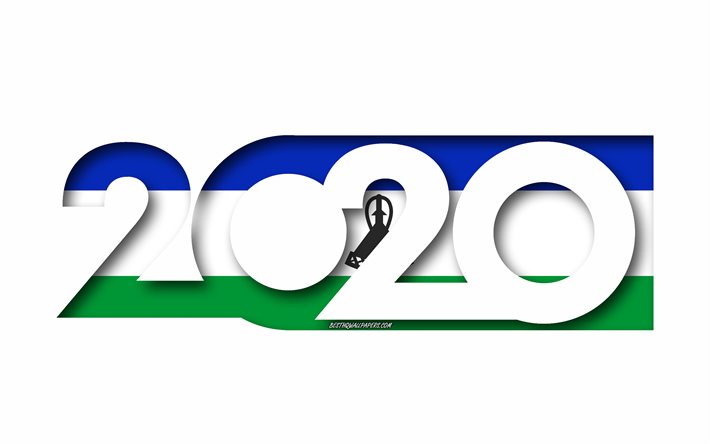 2020 Lesotho, Lesotho, beyaz arka plan, 3d sanat Bayrağı, 2020 kavramlar, Lesotho bayrak, Yeni Yıl 2020, 2020 Lesotho bayrağı