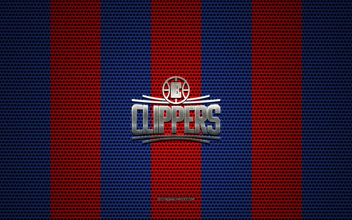 Los Angeles Clippers logo, American basketball club, metal emblem, red-blue metal mesh background, Los Angeles Clippers, NBA, Los Angeles, California, USA, basketball